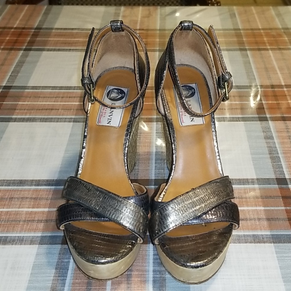 Lanvin Metallic Bronze Brown Espadrille Wedge Sandals